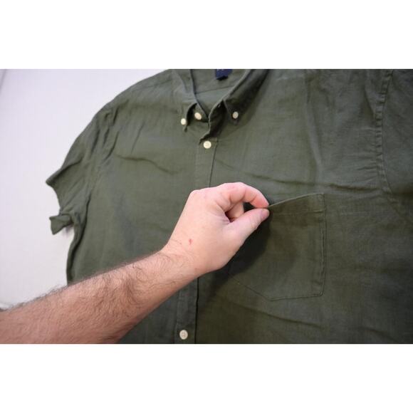 J Crew Slim Fit Dress Shirt Linen Blend Green Short Sleeve Mens Sz 2XL XXL - Picture 6 of 10